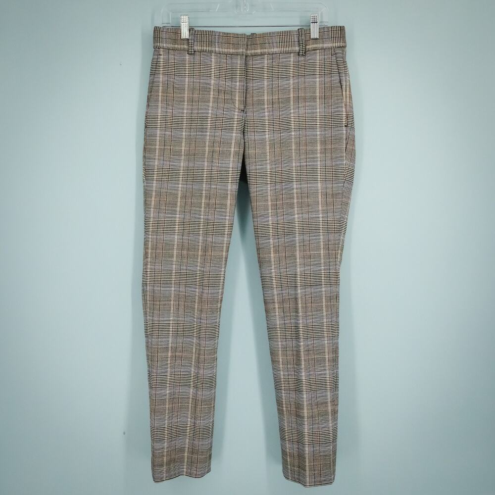 Theory Size 6 Straight Trouser Autumn Plaid Button Zip Wool Blend Dress Pants